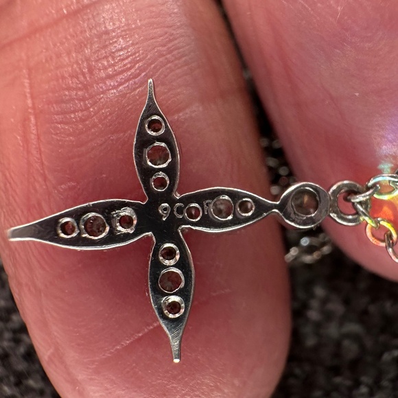 Designer CATHY WATERMAN Platinum PT900 & Diamond Star Cross Pendant Necklace - Picture 8 of 13
